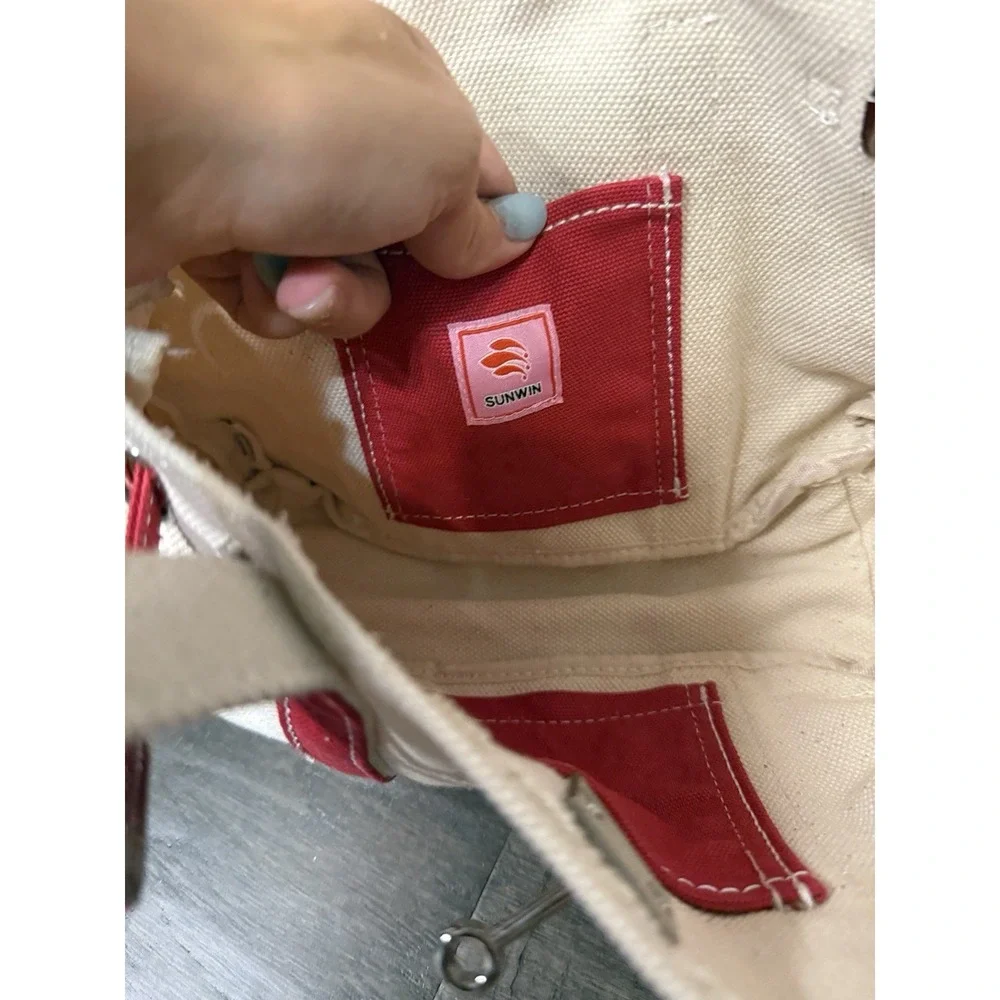 Boatkin Sunwin Madaket Small Classic Tote Turn Lock in Canvas & Red Bag